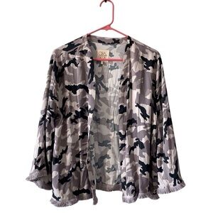 CHASER Gray Camo Cardigan – Edgy Chic Office y2k fringe